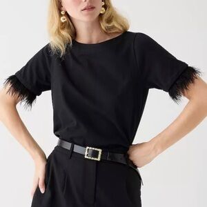 J Crew Mariner Jersey Cropped T shirt with Feather Cuffs